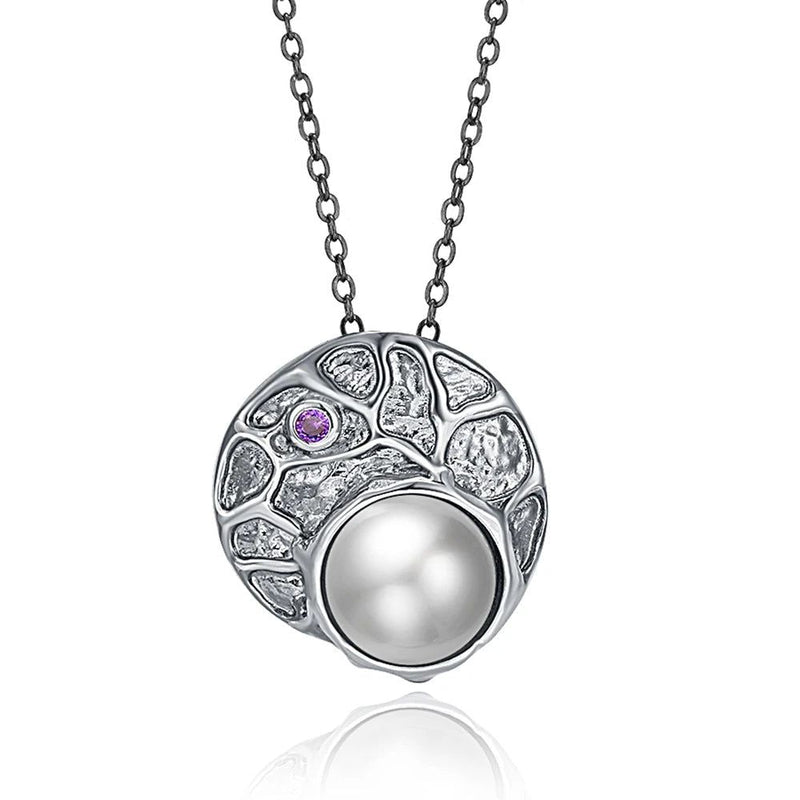 Neo-Gothic Pearl & Zirconia Pendant Necklace with Antique Charm