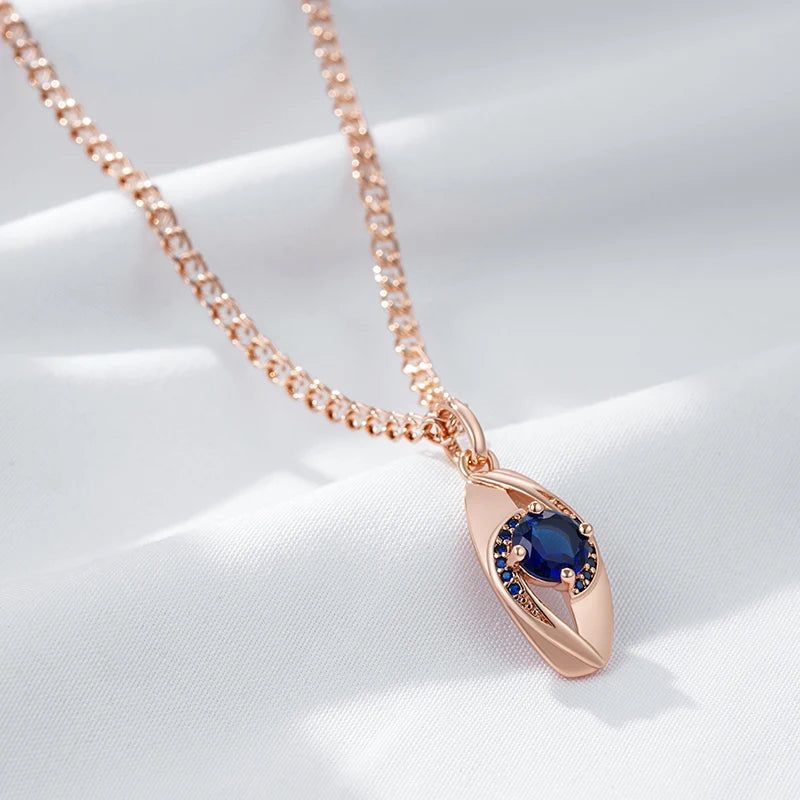 New Elegant 585 Rose Gold Pendant Necklace with Blue Natural Zircon on Snail Chain