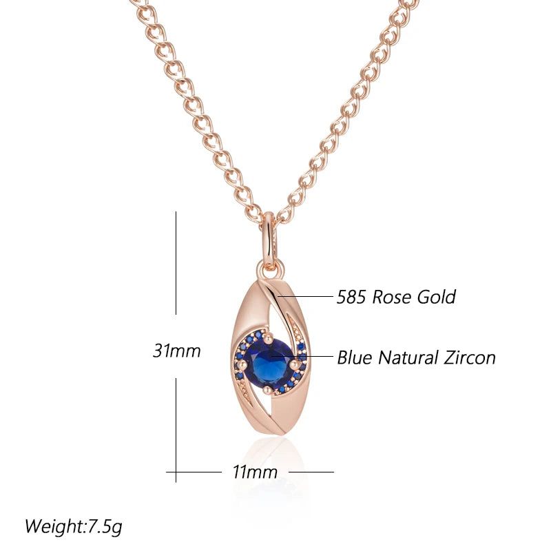 New Elegant 585 Rose Gold Pendant Necklace with Blue Natural Zircon on Snail Chain