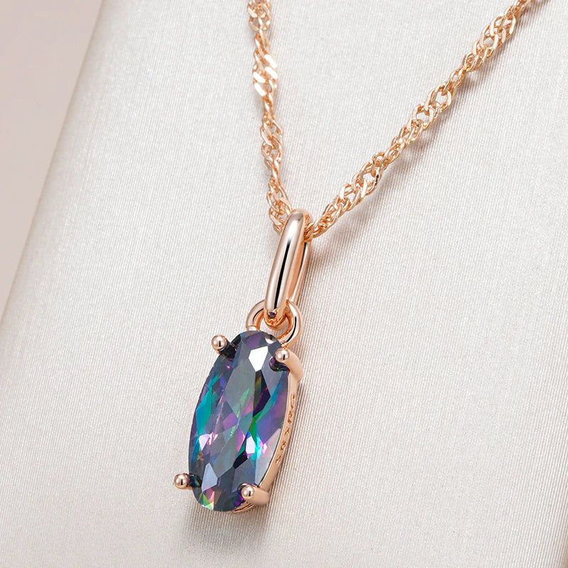 New Elegant Geometric Natural Zircon Pendant Necklace in Luxurious 585 Rose Gold Finish