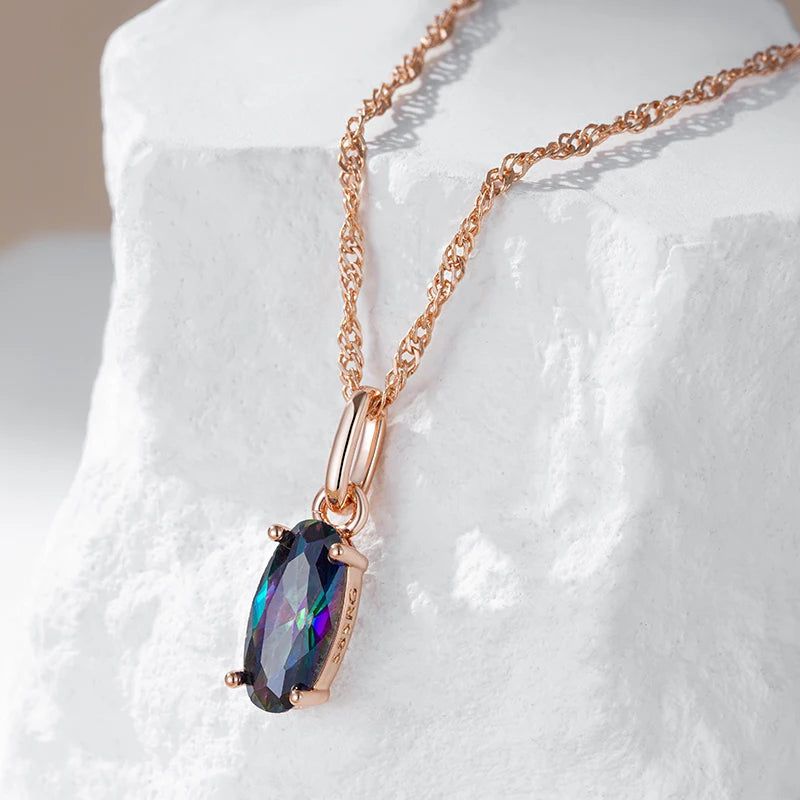 New Elegant Geometric Natural Zircon Pendant Necklace in Luxurious 585 Rose Gold Finish