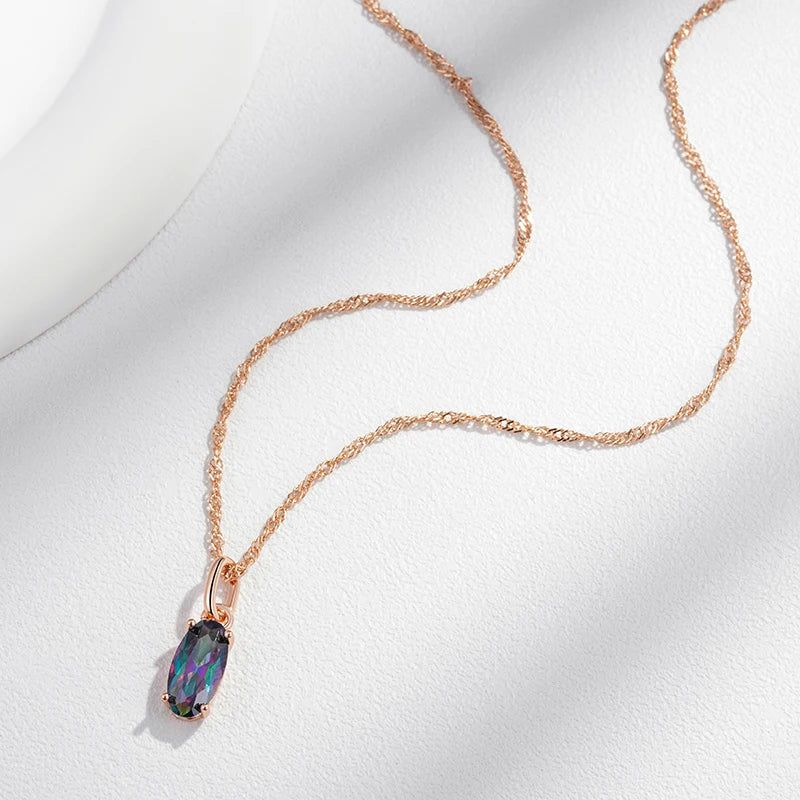 New Elegant Geometric Natural Zircon Pendant Necklace in Luxurious 585 Rose Gold Finish