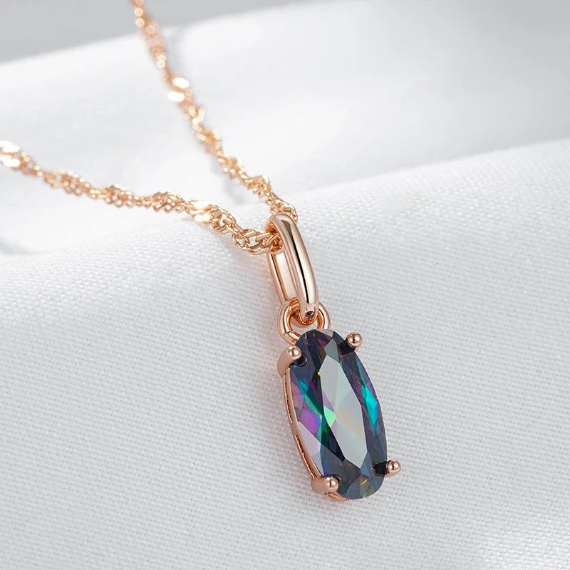 New Elegant Geometric Natural Zircon Pendant Necklace in Luxurious 585 Rose Gold Finish