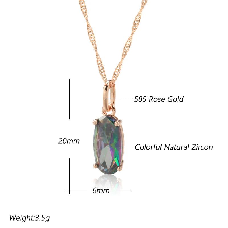 New Elegant Geometric Natural Zircon Pendant Necklace in Luxurious 585 Rose Gold Finish