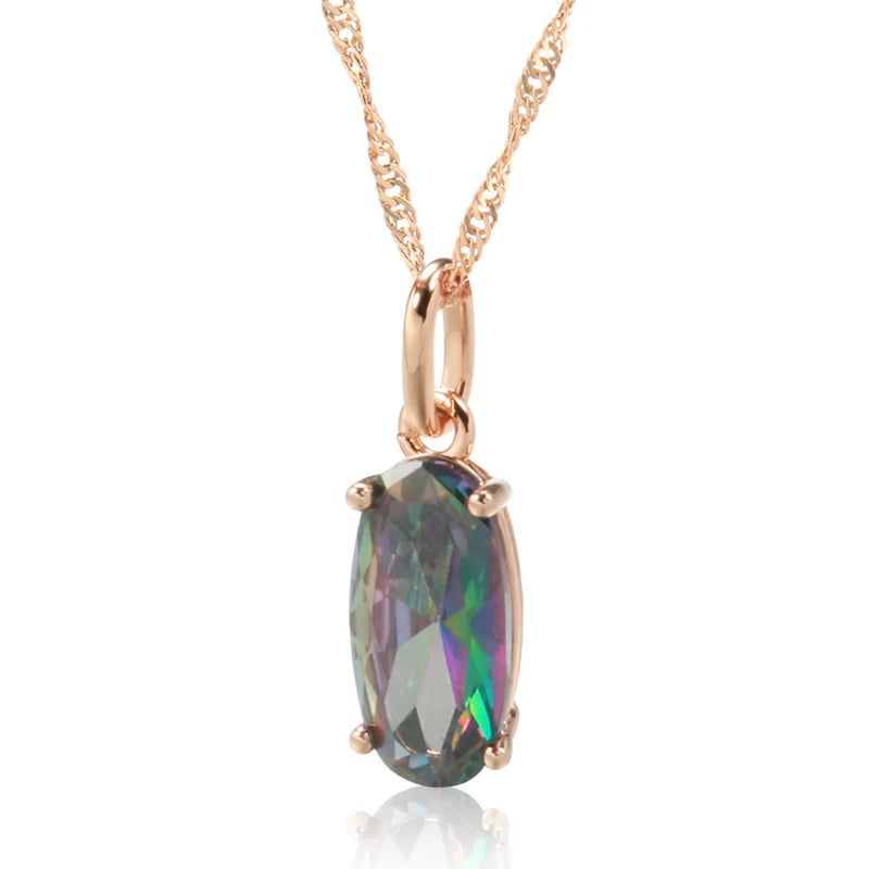 New Elegant Geometric Natural Zircon Pendant Necklace in Luxurious 585 Rose Gold Finish