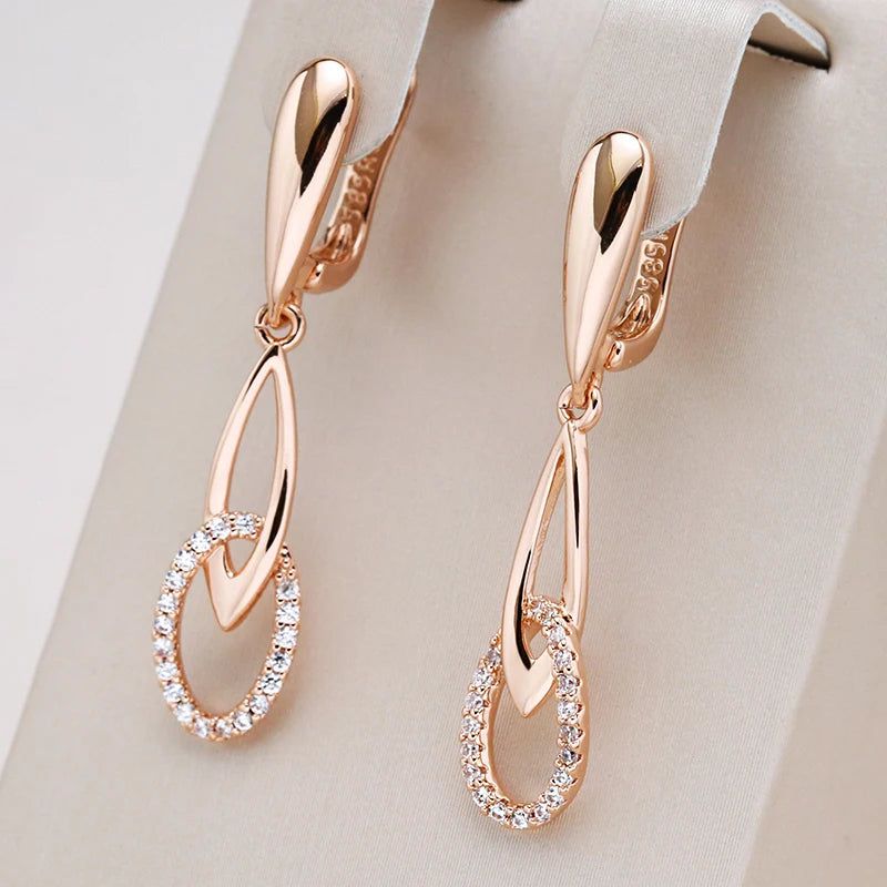 New Elegant Rose Gold Geometric Dangle Earrings with Natural Zircon Vintage Appeal