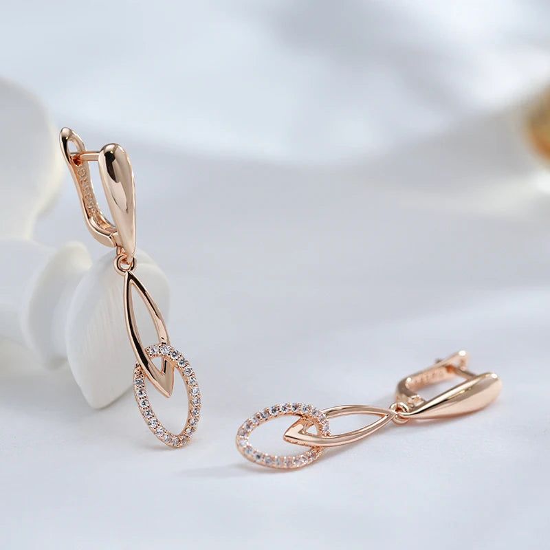 New Elegant Rose Gold Geometric Dangle Earrings with Natural Zircon Vintage Appeal