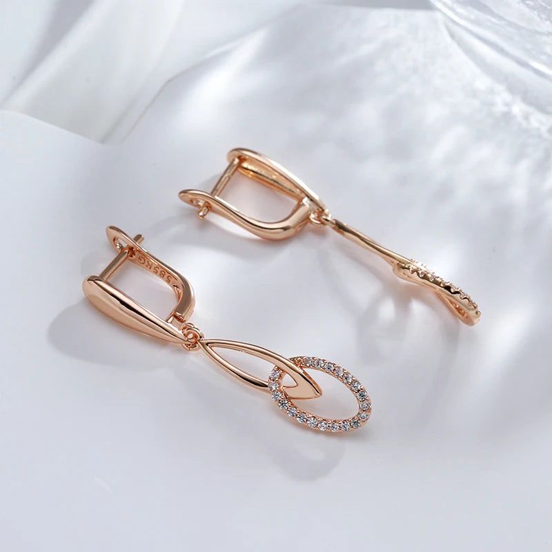 New Elegant Rose Gold Geometric Dangle Earrings with Natural Zircon Vintage Appeal