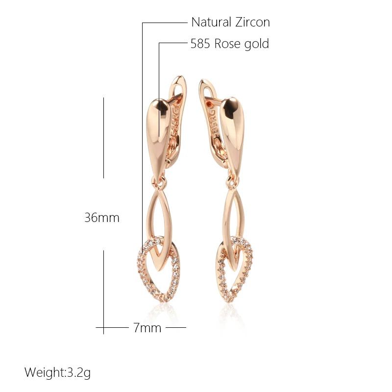 New Elegant Rose Gold Geometric Dangle Earrings with Natural Zircon Vintage Appeal