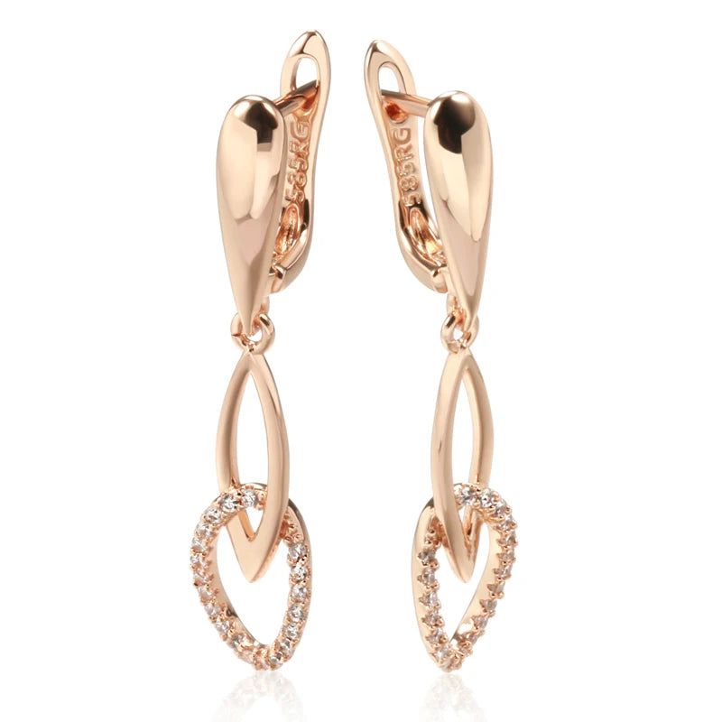 New Elegant Rose Gold Geometric Dangle Earrings with Natural Zircon Vintage Appeal