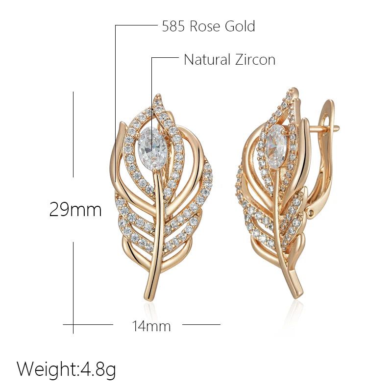 New Elegant Rose Gold Leaf Drop Earrings with Natural Zircon - Vintage Chic Jewelry