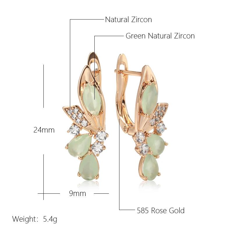 New Elegant Vintage Flower Drop Earrings with Natural Zircon in 585 Rose Gold Finish