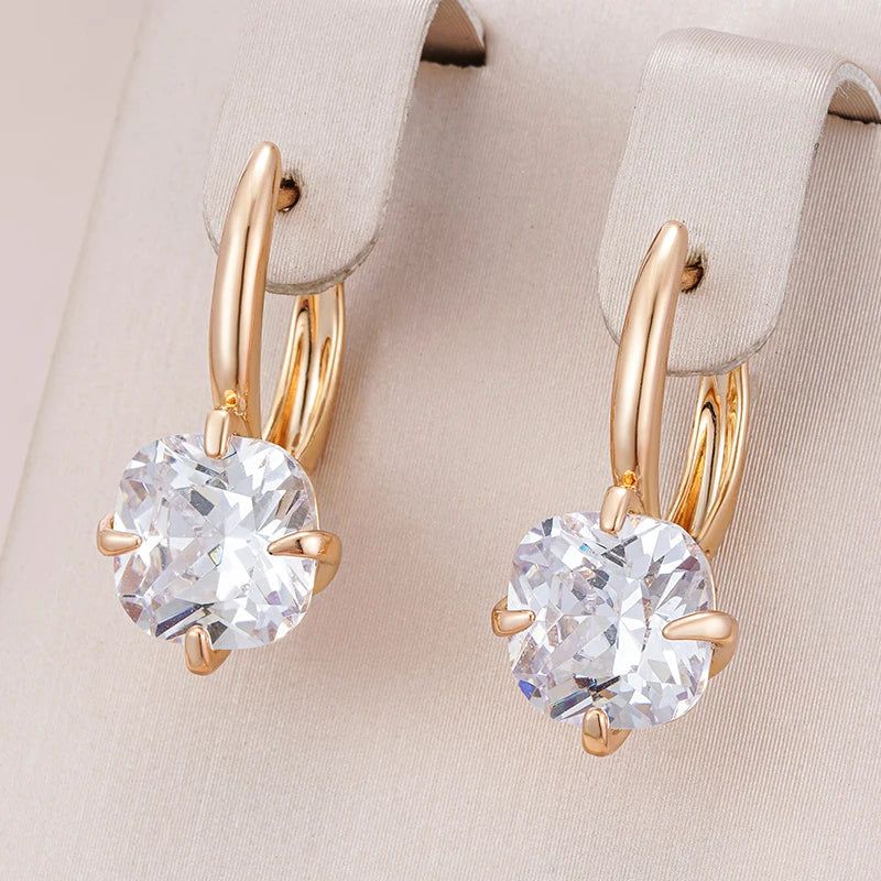 New Elegant Vintage Rose Gold Drop Earrings with Natural Zircon in Square Design