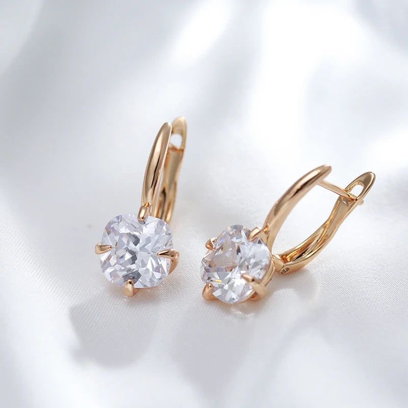 New Elegant Vintage Rose Gold Drop Earrings with Natural Zircon in Square Design