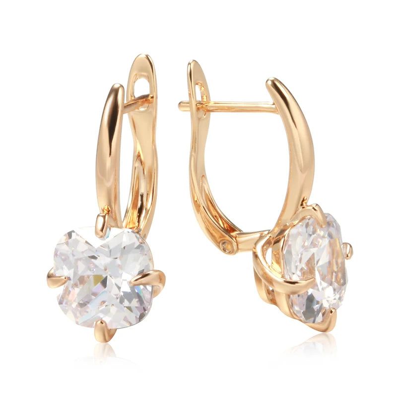 New Elegant Vintage Rose Gold Drop Earrings with Natural Zircon in Square Design