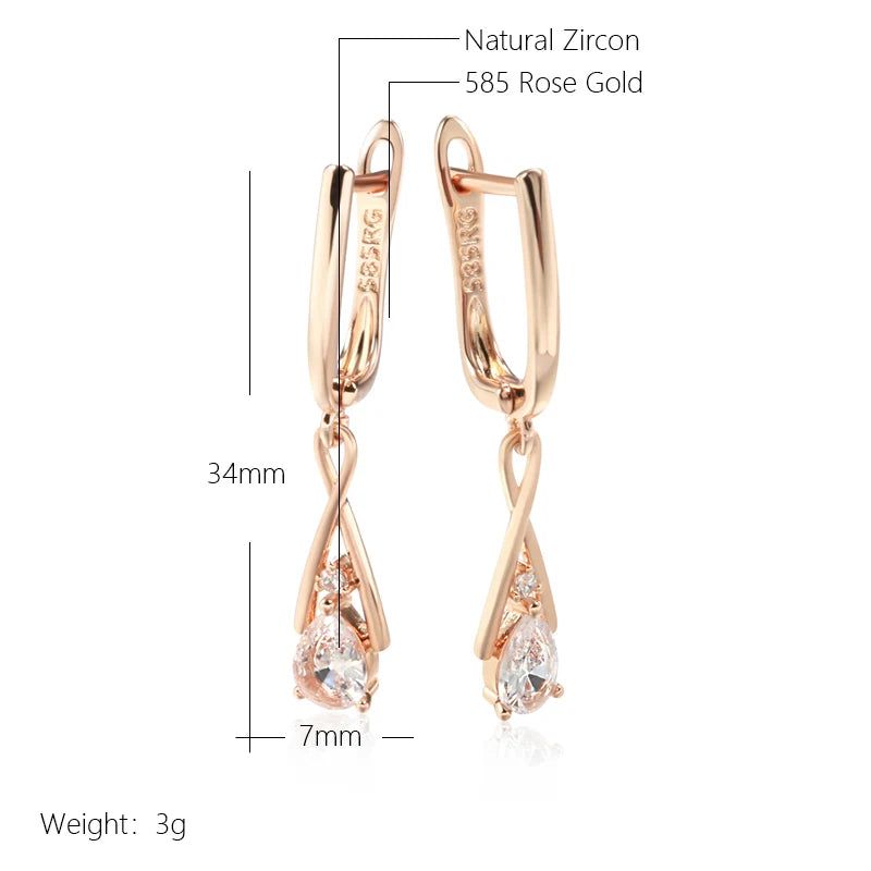 New Stylish 585 Rose Gold Geometric Dangle Earrings with Natural Zircon Vintage Charm