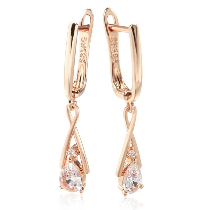 New Stylish 585 Rose Gold Geometric Dangle Earrings with Natural Zircon Vintage Charm