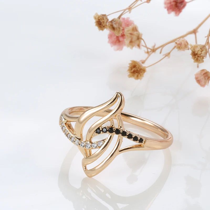 New Vintage Black Zircon Geometric Ring in 585 Rose Gold