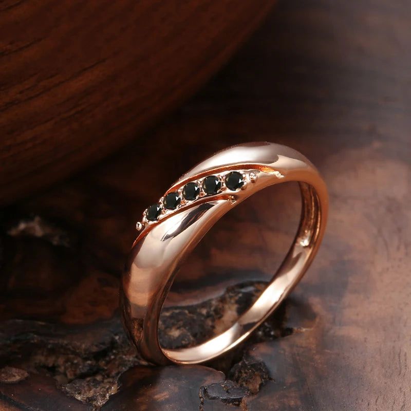 New Vintage Black Zircon Ring in 585 Rose Gold