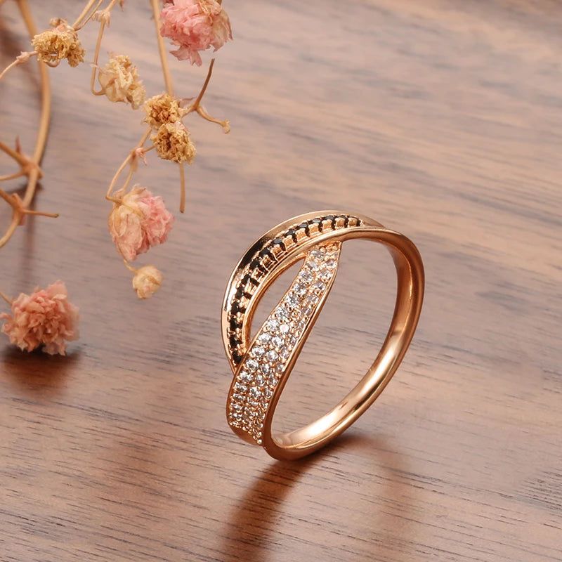 New Vintage Black Zircon Rose Gold Cocktail Ring