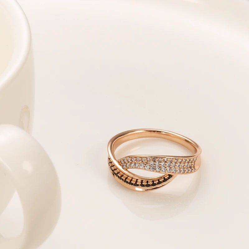 New Vintage Black Zircon Rose Gold Cocktail Ring