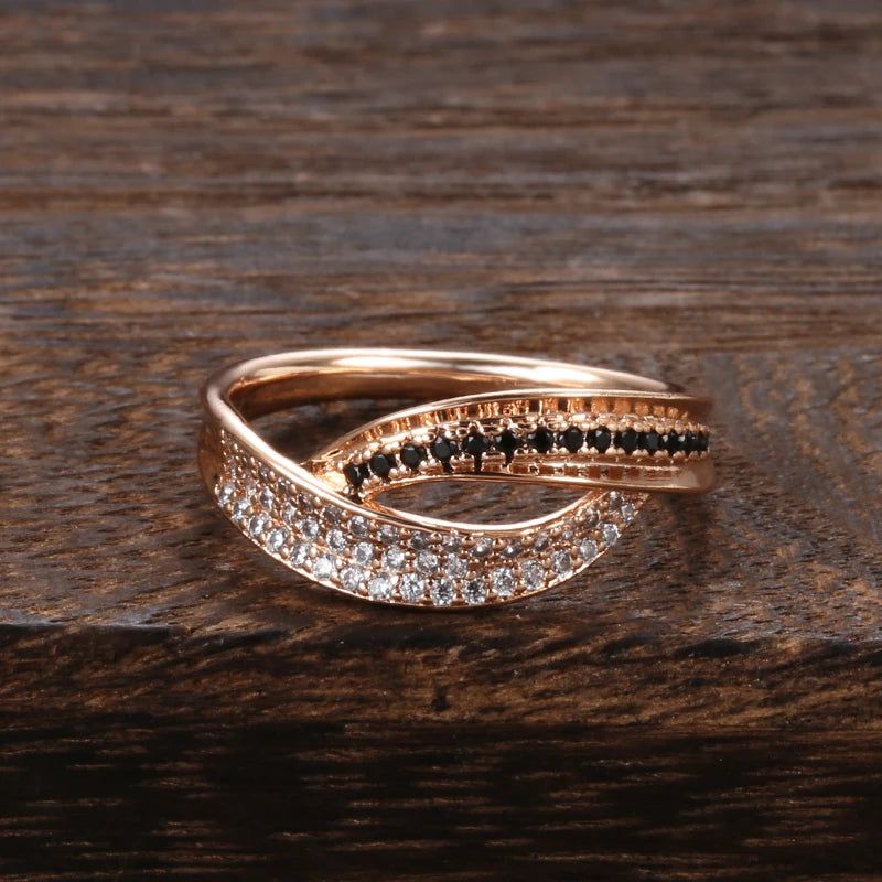 New Vintage Black Zircon Rose Gold Cocktail Ring