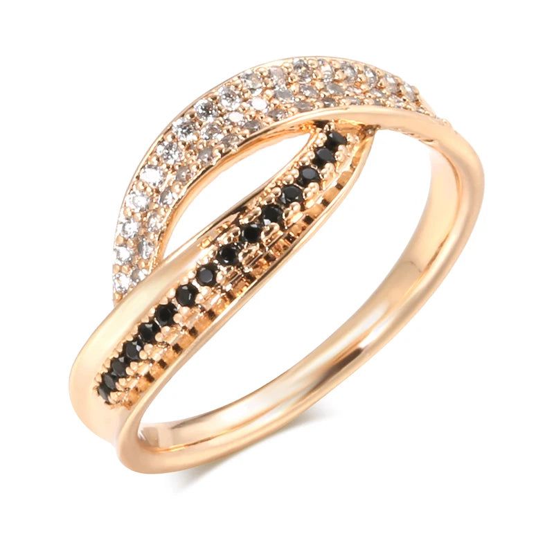 New Vintage Black Zircon Rose Gold Cocktail Ring