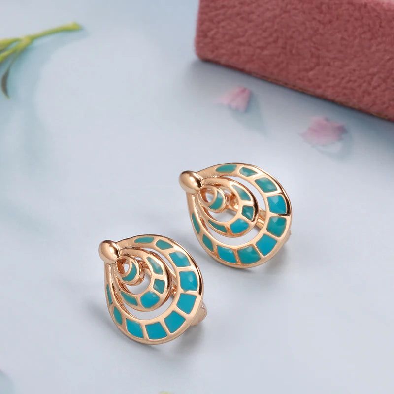 New Vintage Blue Enamel Drop Earrings in 585 Rose Gold