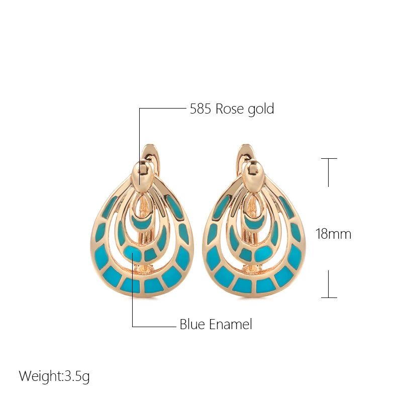 New Vintage Blue Enamel Drop Earrings in 585 Rose Gold