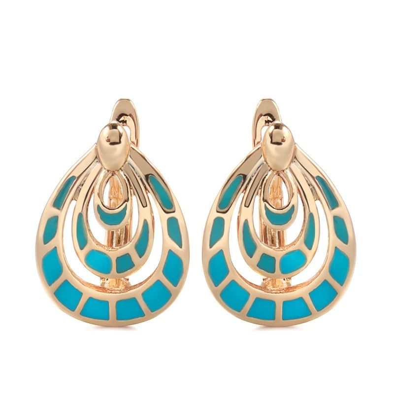 New Vintage Blue Enamel Drop Earrings in 585 Rose Gold