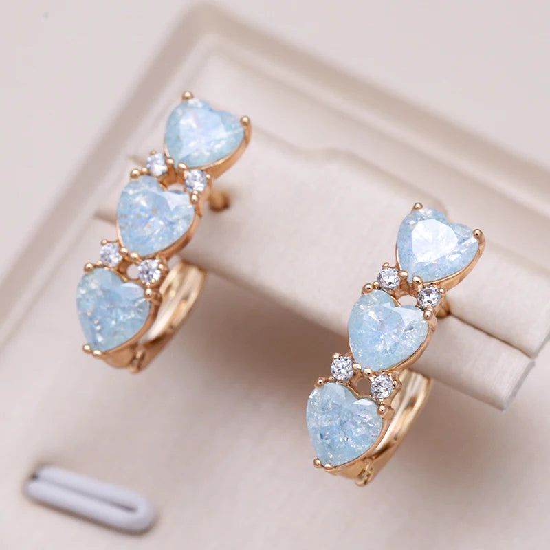 New Vintage Blue Heart Zircon Rose Gold Drop Earrings - Luxurious Jewelry Design