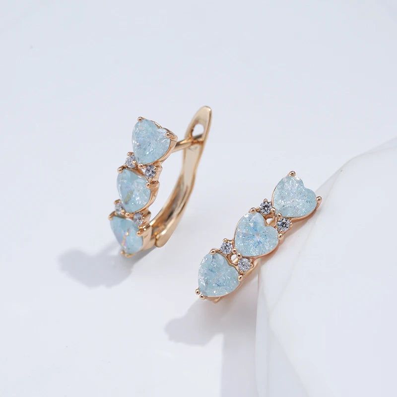 New Vintage Blue Heart Zircon Rose Gold Drop Earrings - Luxurious Jewelry Design