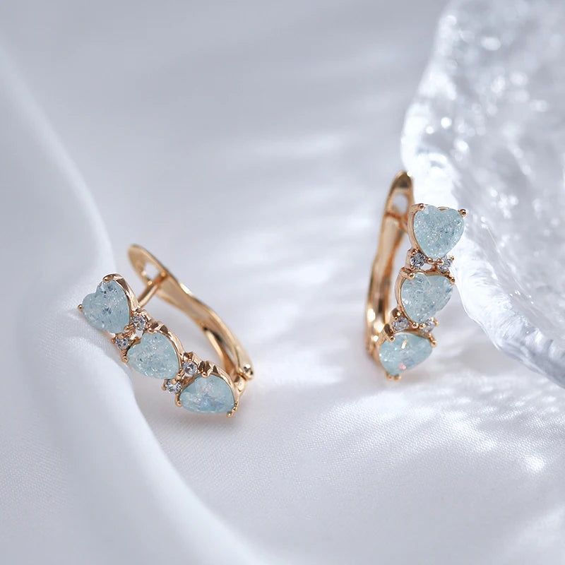 New Vintage Blue Heart Zircon Rose Gold Drop Earrings - Luxurious Jewelry Design