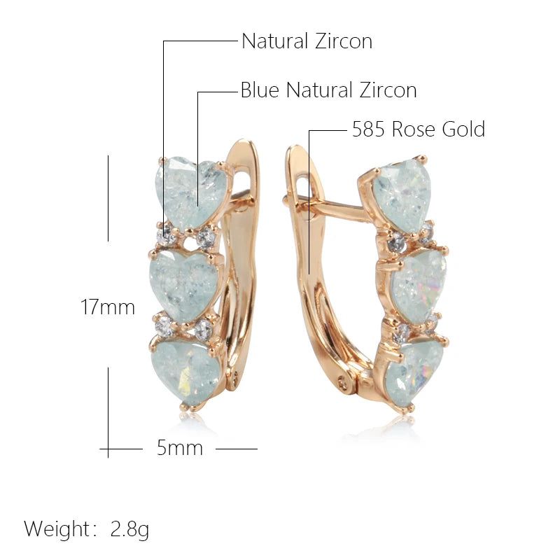 New Vintage Blue Heart Zircon Rose Gold Drop Earrings - Luxurious Jewelry Design