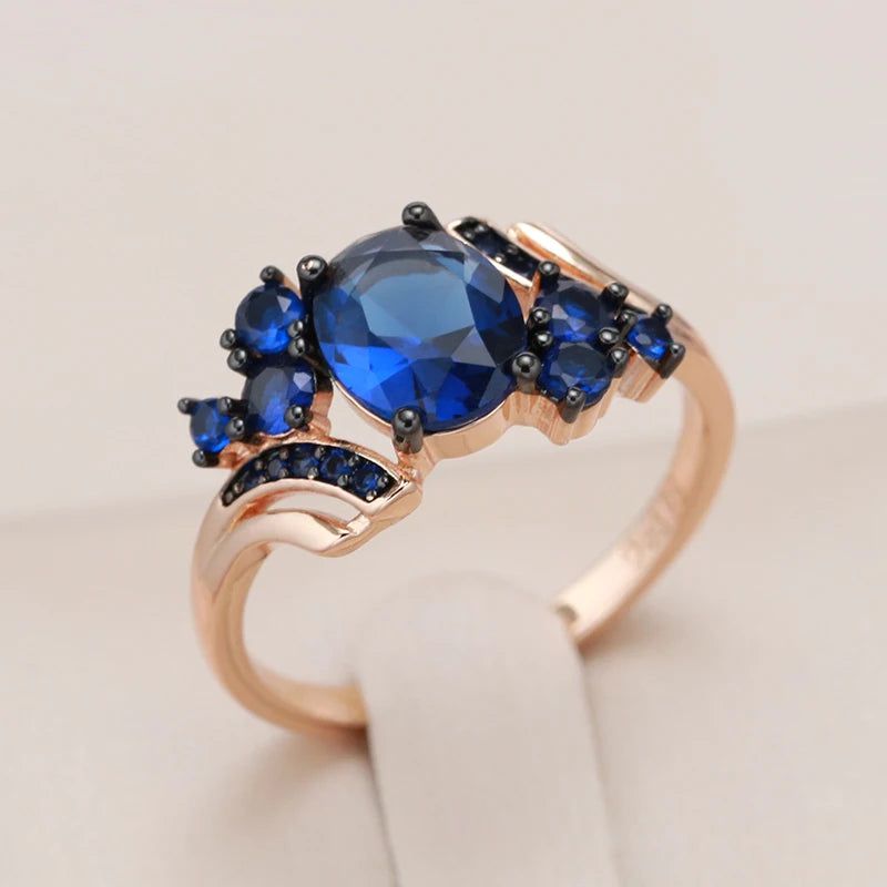 New Vintage Blue Zircon Cocktail Ring in 585 Rose Gold and Black Plating