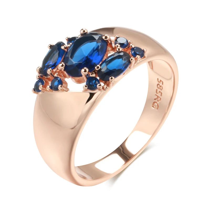 New Vintage Blue Zircon Cocktail Ring in 585 Rose Gold