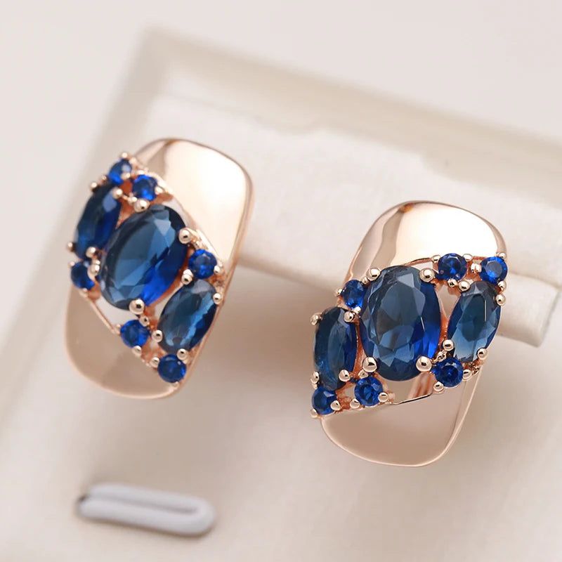 New Vintage Blue Zircon Drop Earrings in 585 Rose Gold