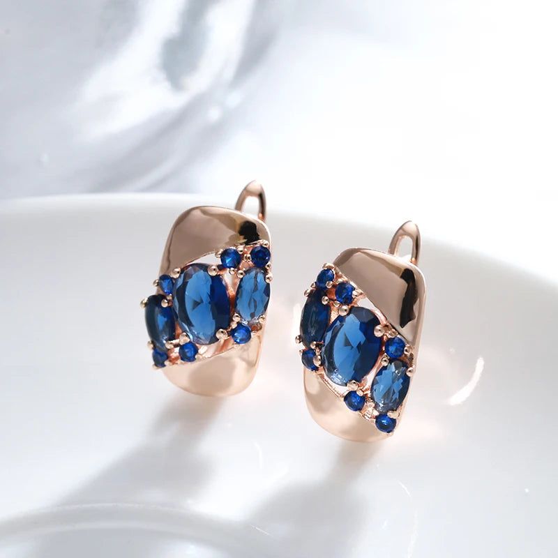 New Vintage Blue Zircon Drop Earrings in 585 Rose Gold