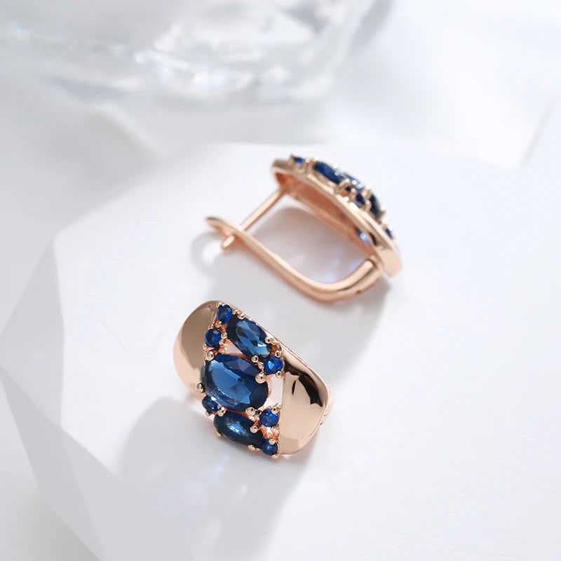 New Vintage Blue Zircon Drop Earrings in 585 Rose Gold