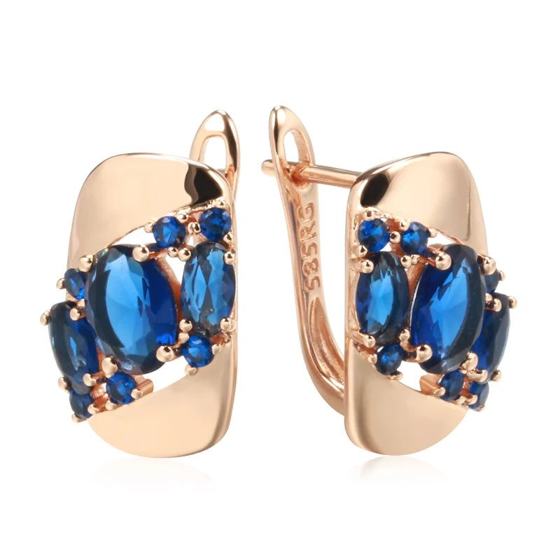 New Vintage Blue Zircon Drop Earrings in 585 Rose Gold