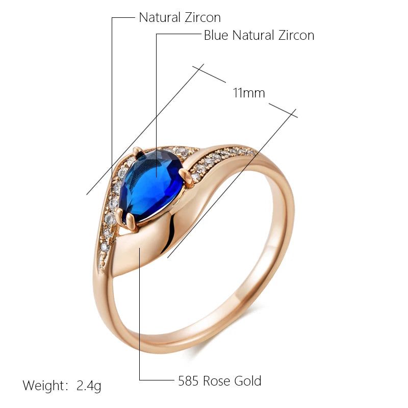 New Vintage Blue Zircon Ring in 585 Rose Gold Plating - Luxurious Cocktail Jewelry