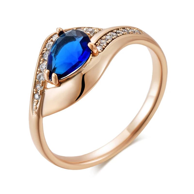 New Vintage Blue Zircon Ring in 585 Rose Gold Plating - Luxurious Cocktail Jewelry