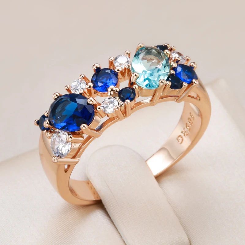 New Vintage Blue Zircon Ring in Rose Gold - Trendy Natural Jewelry