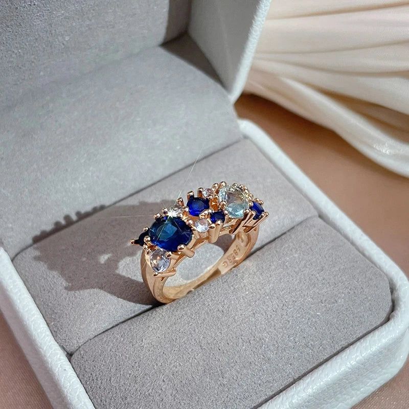 New Vintage Blue Zircon Ring in Rose Gold - Trendy Natural Jewelry