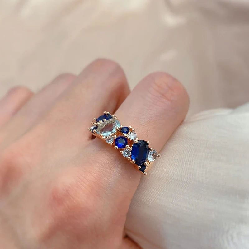 New Vintage Blue Zircon Ring in Rose Gold - Trendy Natural Jewelry