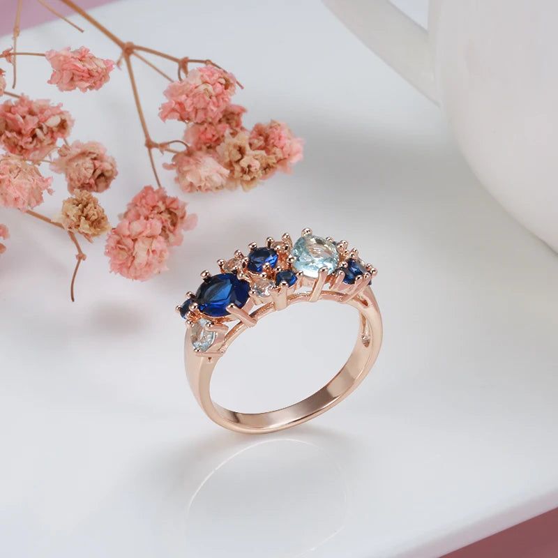 New Vintage Blue Zircon Ring in Rose Gold - Trendy Natural Jewelry