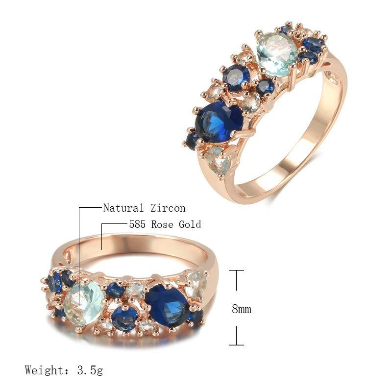 New Vintage Blue Zircon Ring in Rose Gold - Trendy Natural Jewelry