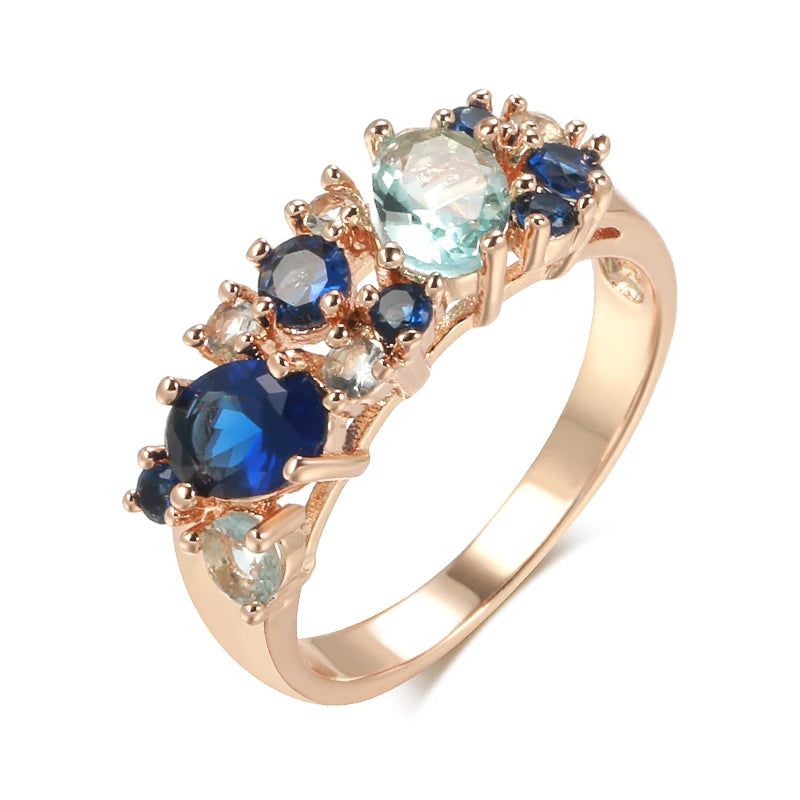 New Vintage Blue Zircon Ring in Rose Gold - Trendy Natural Jewelry