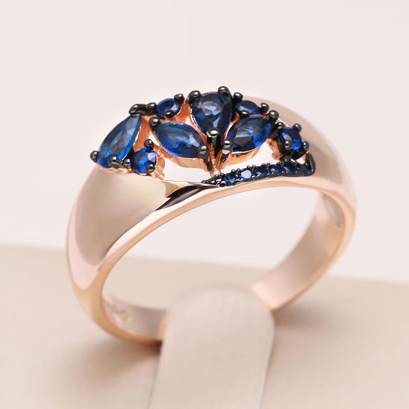 New Vintage Blue Zircon Rose Gold and Black Plated Cocktail Ring