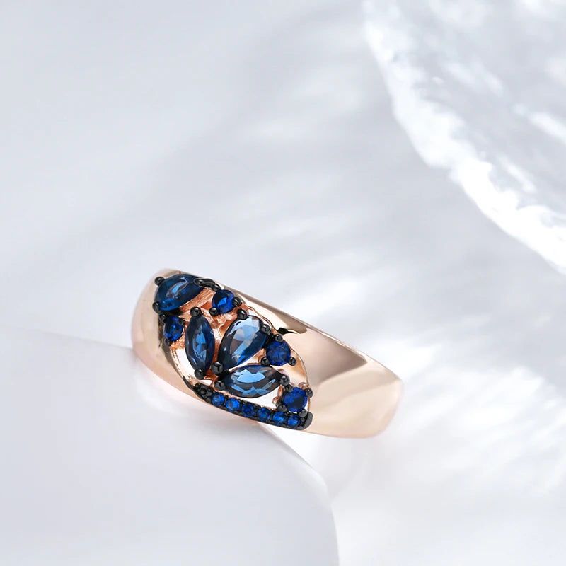 New Vintage Blue Zircon Rose Gold and Black Plated Cocktail Ring